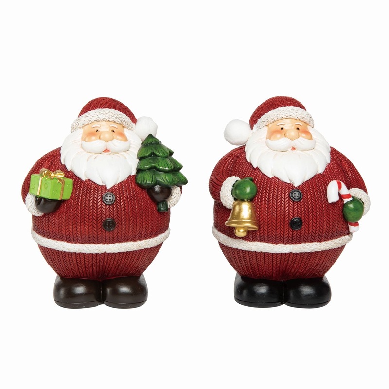 Transpac Large Resin Knit Suit Santa Figurine, Set Of 2, Assortment