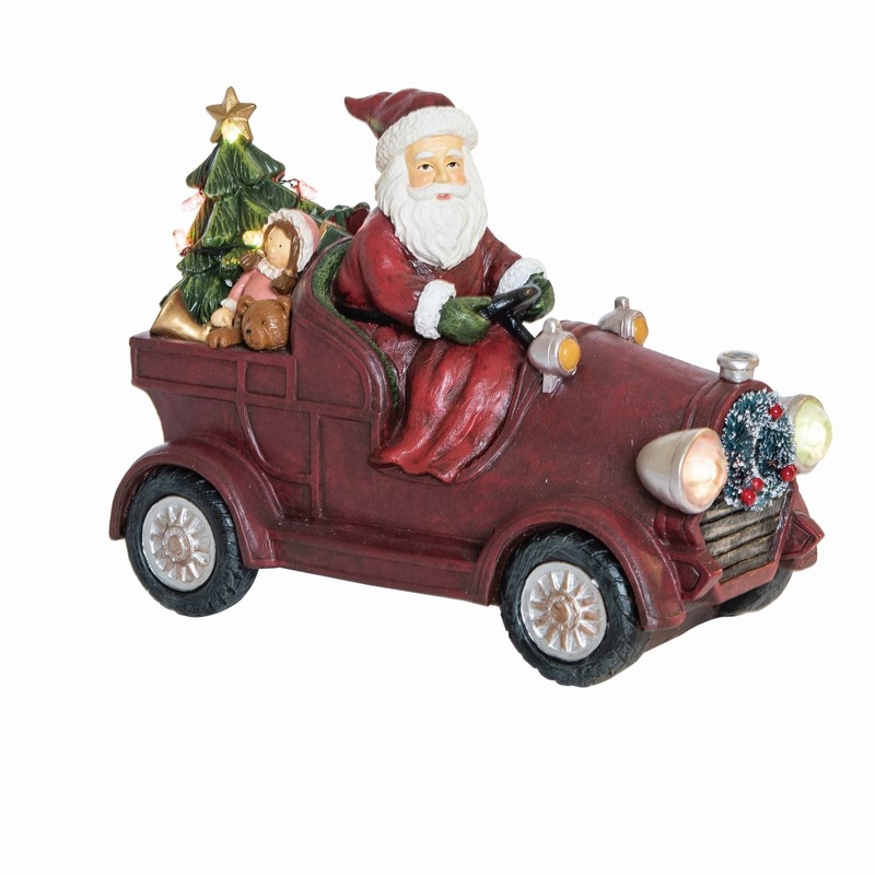 Transpac Large Resin Light Up Musical Santa Wagon