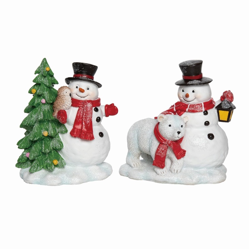 Transpac Large Resin Snowman & Critter Figurine, Set Of 2, Assortment