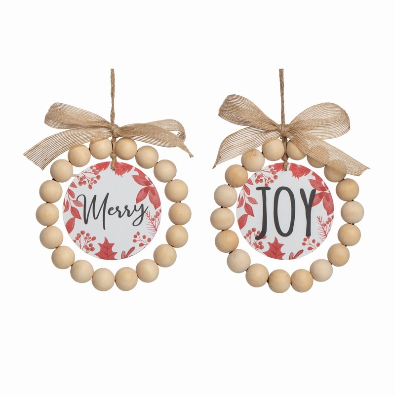 Transpac MDF Beaded Decor Ornament, Set Of 2, Assortment