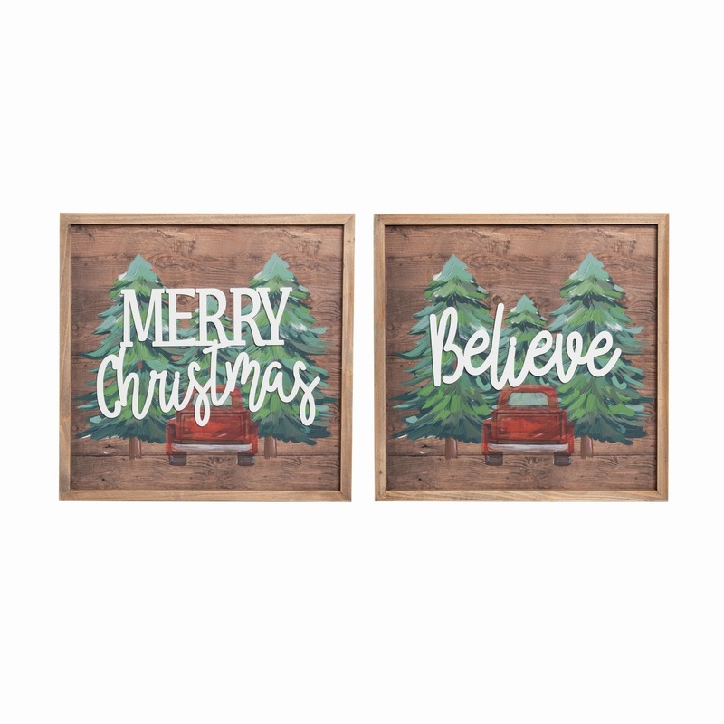 Transpac MDF Layered Merry Christmas Decor, Set Of 2, Assortment