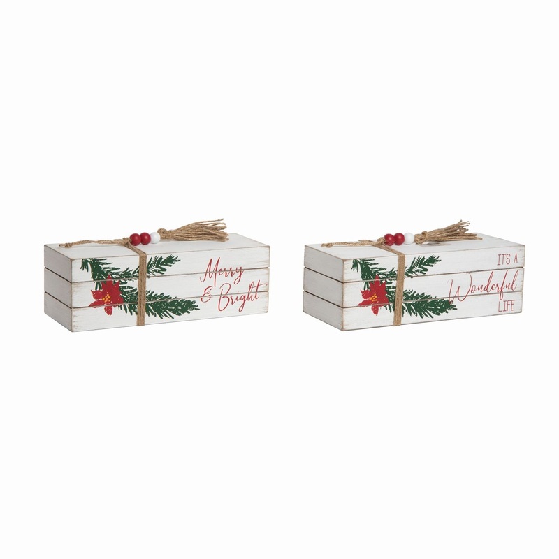 Transpac MDF Rustic Book Stack Decor, Set Of 2, Assortment