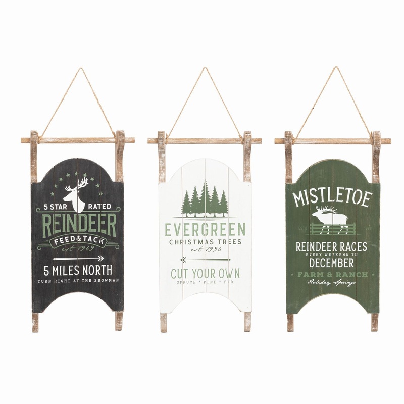 Transpac MDF Rustic Sled Sign, Set Of 3, Assortment