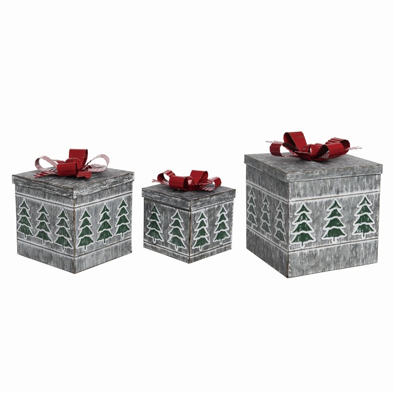 Transpac Metal Christmas Tree Gift Nesting Box, Set Of 3