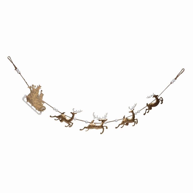 Transpac Metal Gold Glitz Santa & Reindeer Banner