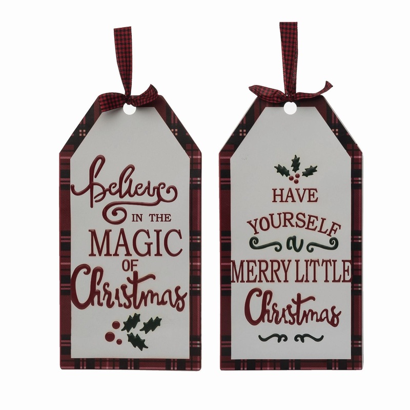 Transpac Metal Plaid Tag Decor, Set Of 2, Assortment