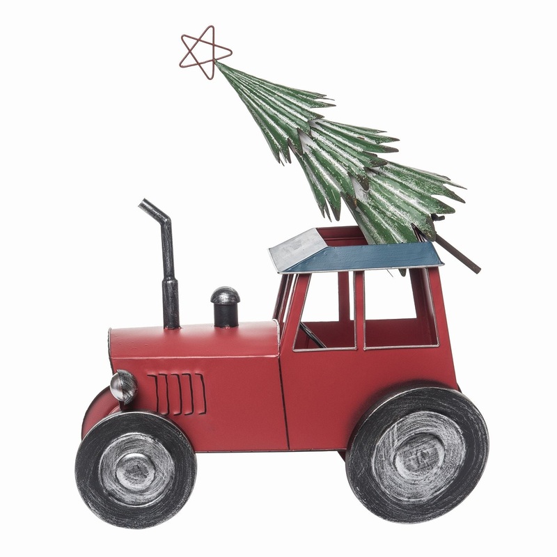 Transpac Metal Tractor With Tree Decor