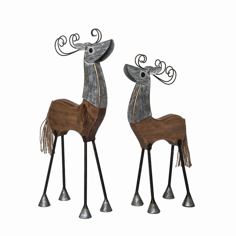 Transpac Metal/Wood Regal Reindeer, Set Of 2