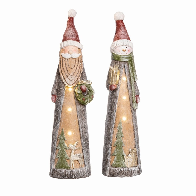 Transpac MgO Light Up Snowy Santa/Snowman Decor, Set Of 2, Assortment