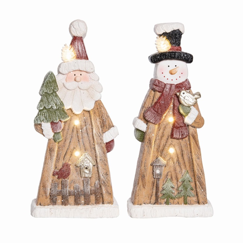 Transpac MgO Light Up Snowy Santa/Snowman Scene Decor, Set Of 2, Assortment