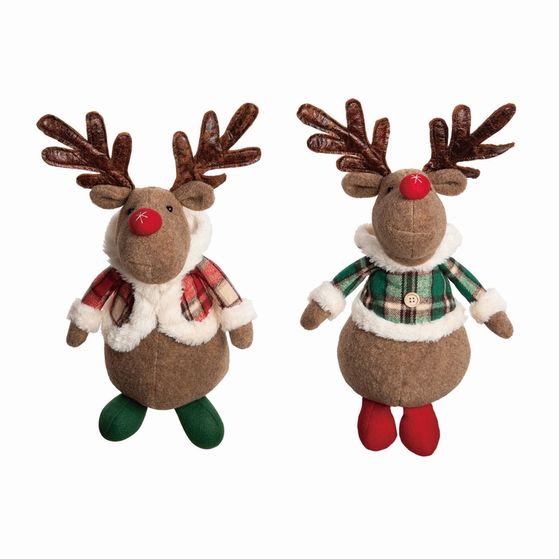 Transpac Plush Christmas Reindeer Decor, Set Of 2, Assortment
