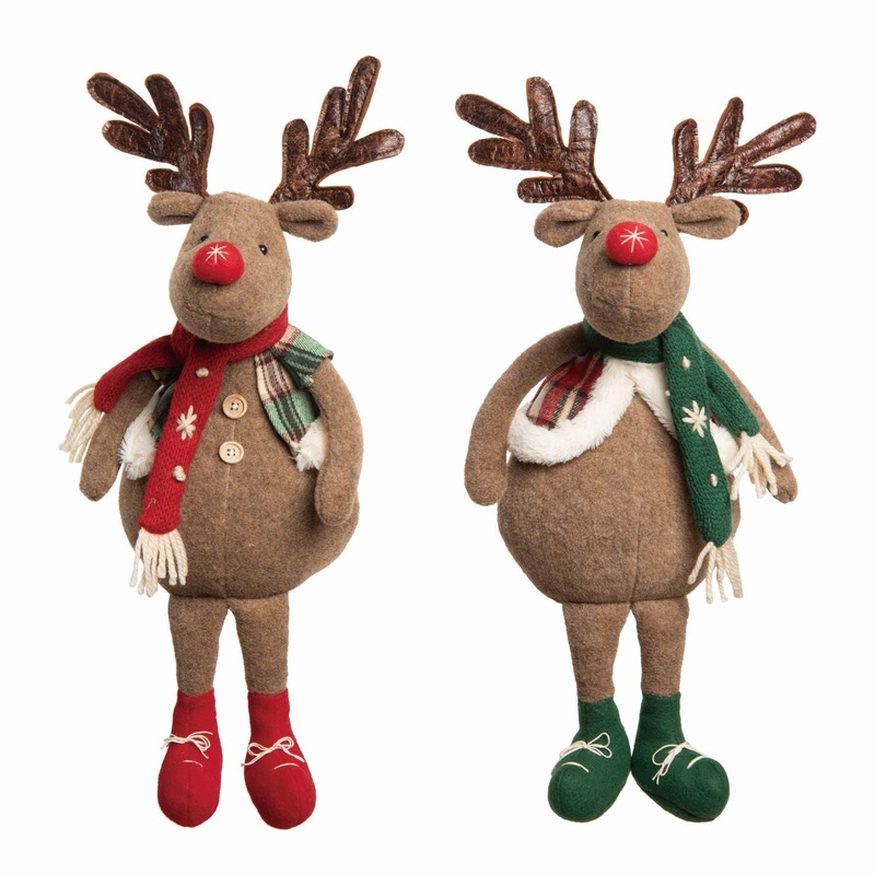 Transpac Plush Christmas Reindeer Sitter, Set Of 2, Assortment