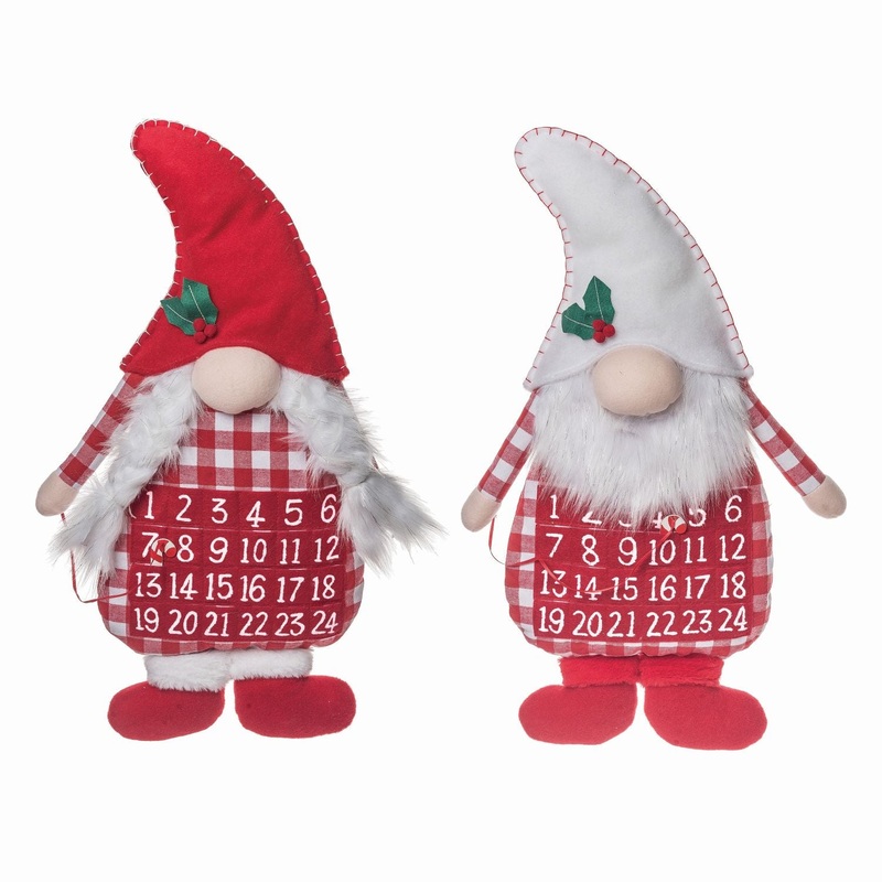 Transpac Plush Gingham Gnome Countdown Calendar, Set Of 2, Assortment