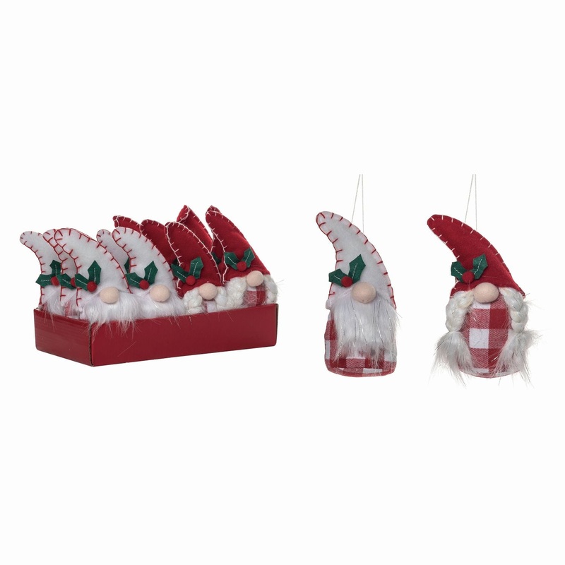 Transpac Plush Gingham Gnome Ornaments In Display, Set Of 12