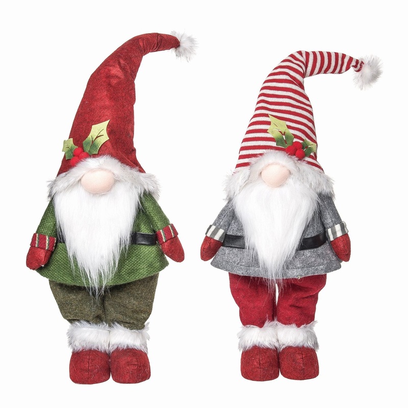 Transpac Plush Jolly Peppermint Gnome, Set Of 2, Assortment