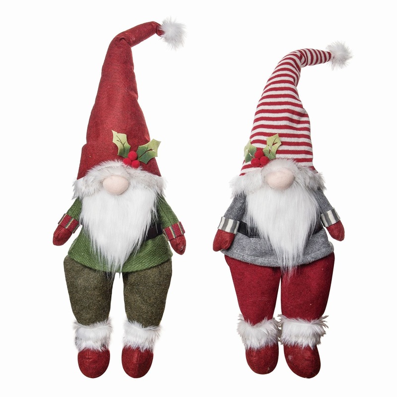 Transpac Plush Jolly Peppermint Gnome Sitter, Set Of 2, Assortment