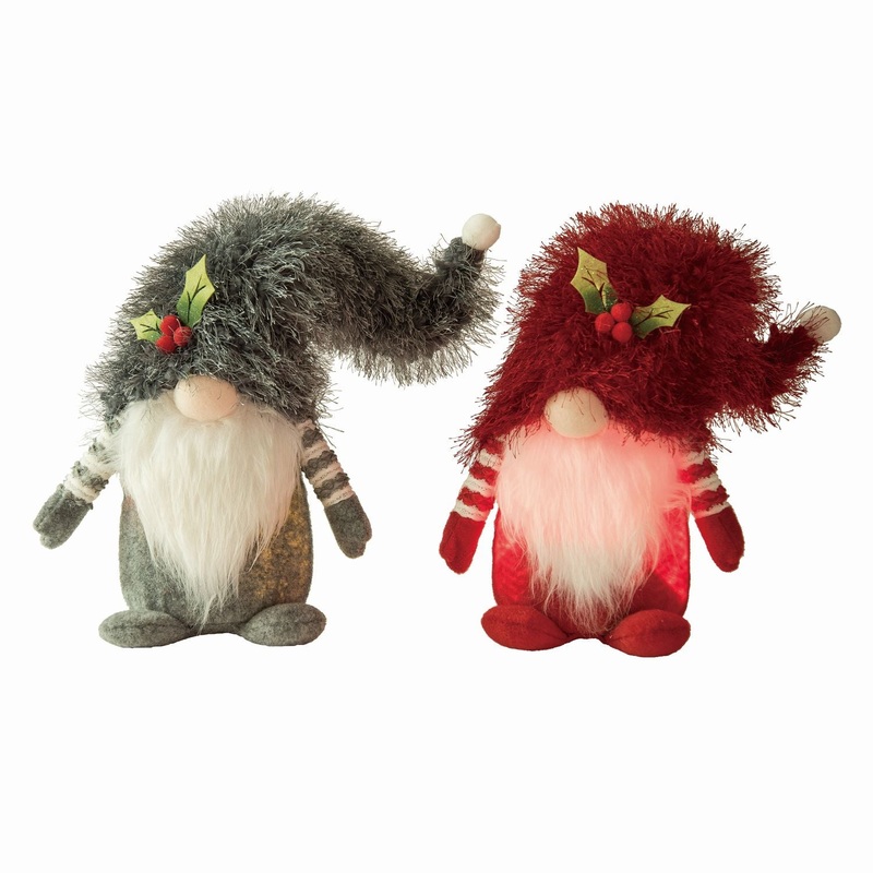Transpac Plush Light Up Fuzzy Hat Gnome Decor, Set Of 2, Assortment