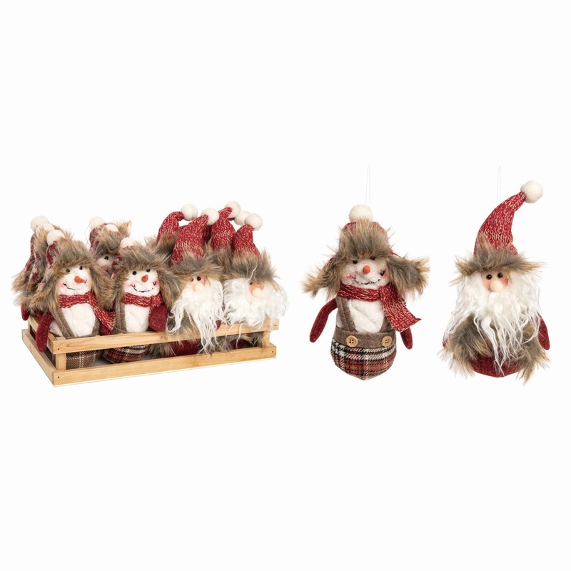 Transpac Plush Rustic Christmas Ornaments In Wooden Crate, Set Of 12