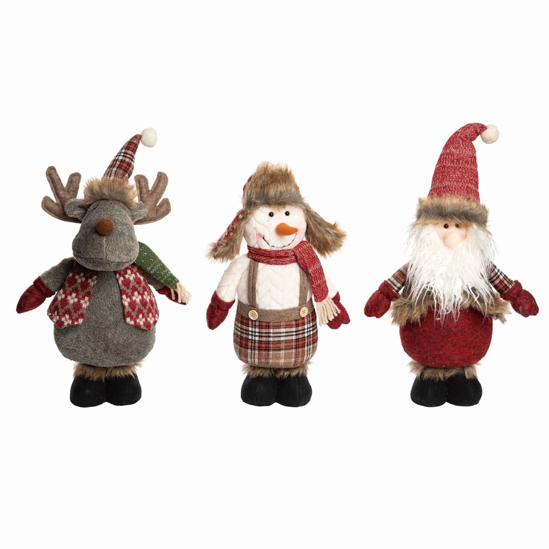 Transpac Plush Rustic Standing Christmas Pal, Set Of 3, Assortment