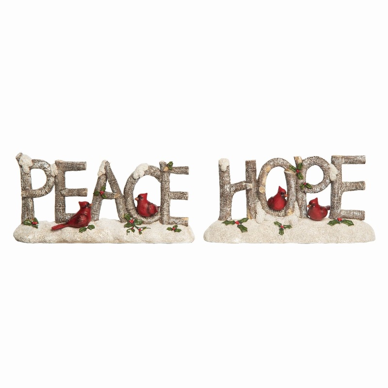 Transpac Resin Birch Peace/Hope Cardinal Decor, Set Of 2, Assortment