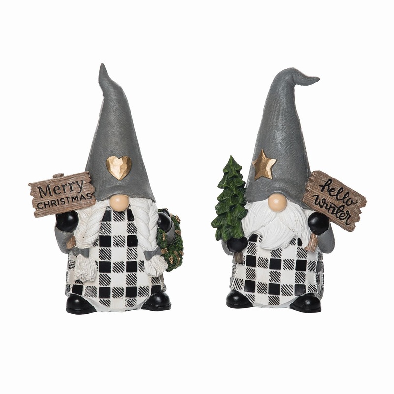 Transpac Resin Buffalo Check Gnome Figurine, Set Of 2, Assortment