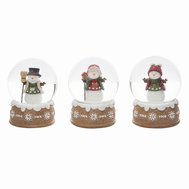 Transpac Resin Cottage Snowman Snow Globe, Set Of 3, Assortment
