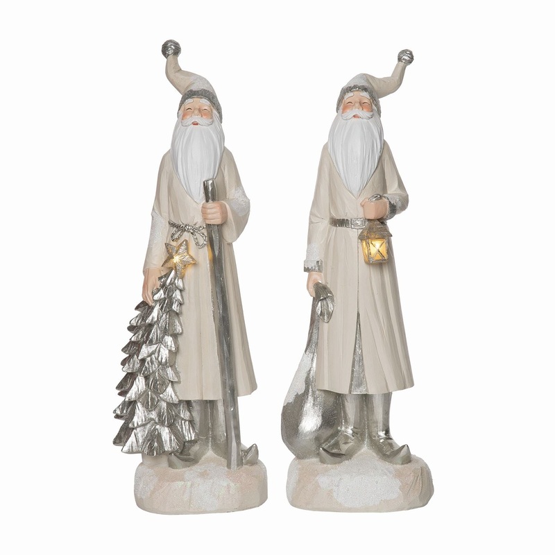 Transpac Resin Elegant Light Up Santa Decor, Set Of 2, Assortment