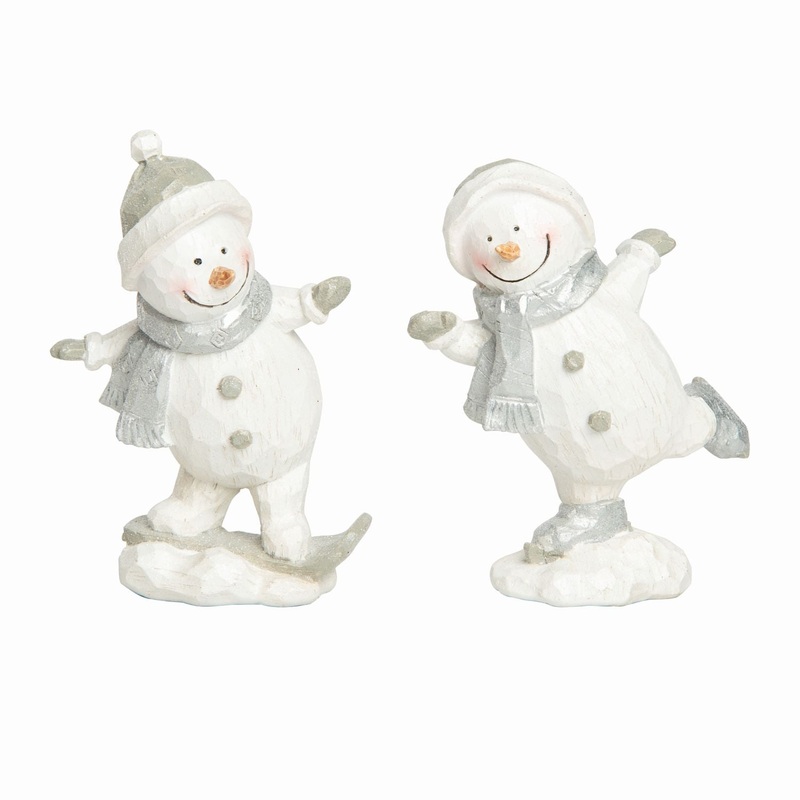 Transpac Resin Elegant Skater Snowman Figurine, Set Of 2, Assortment