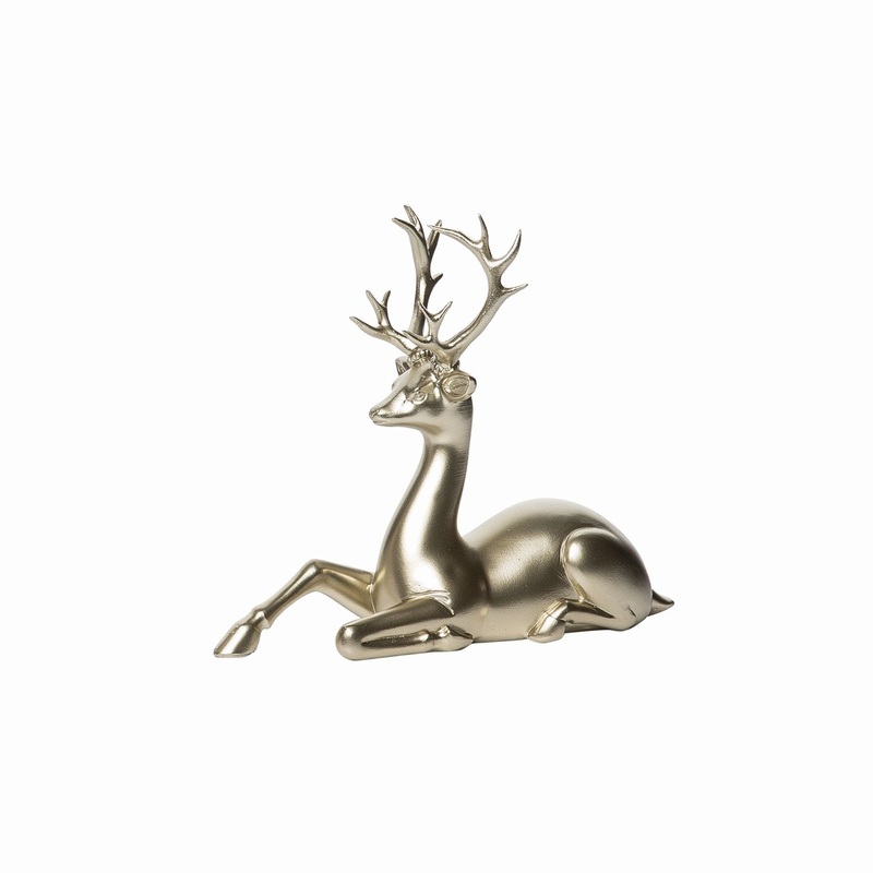 Transpac Resin Golden Sitting Reindeer Decor