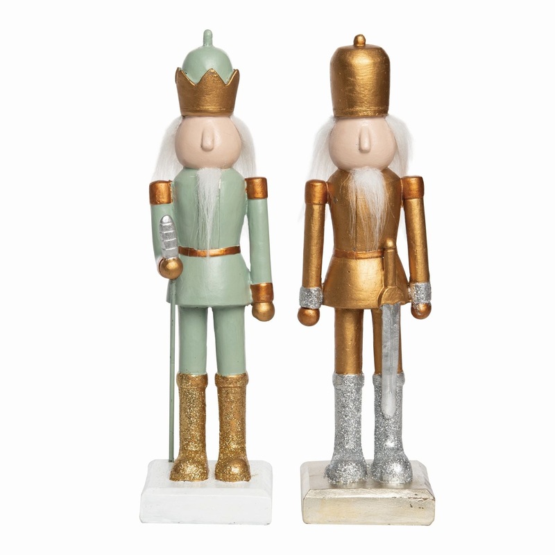 Transpac Resin Green & Gold Nutcracker Decor, Set Of 2, Assortment