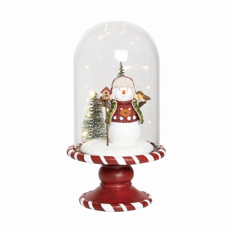Transpac Resin Light Up Cottage Snowman Cloche