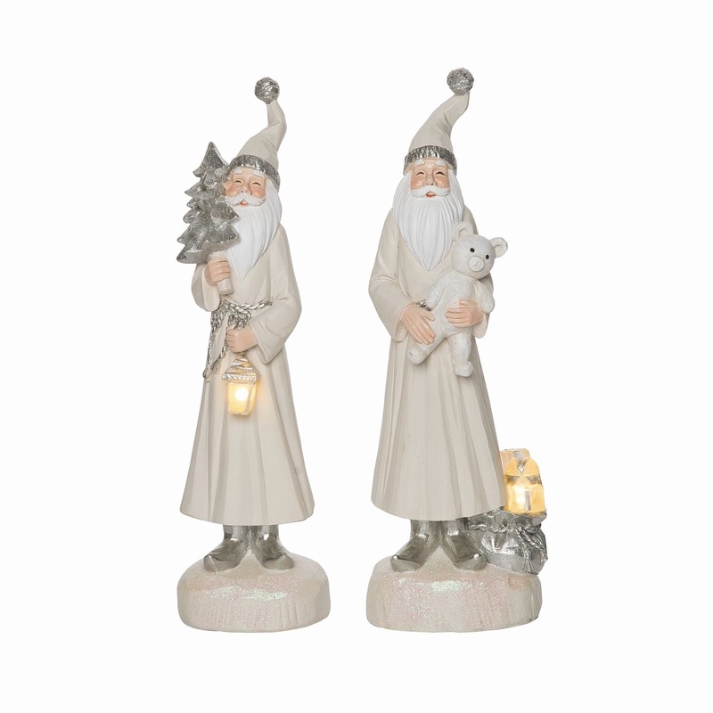 Transpac Resin Light Up Fancy Santa Figurine, Set Of 2, Assortment