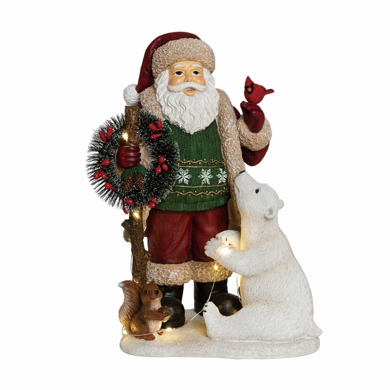 Transpac Resin Light Up Musical Cottage Santa Decor