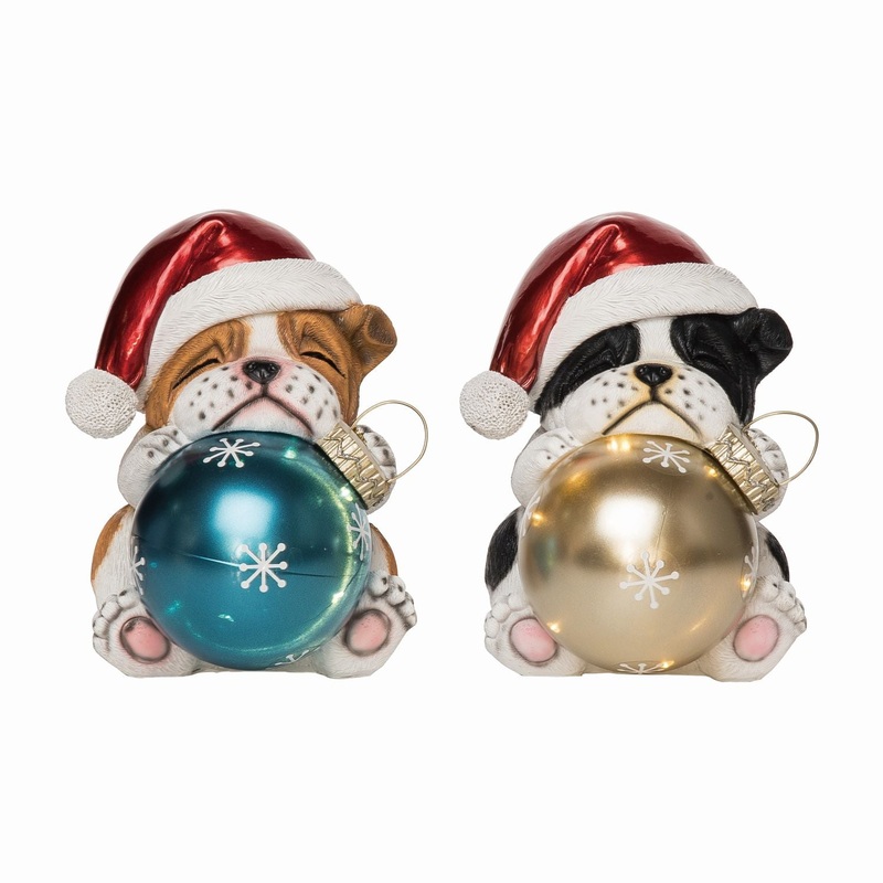 Transpac Resin Light Up Sleepy Puppy Holding Ornament Decor, Set Of 2, Asst.