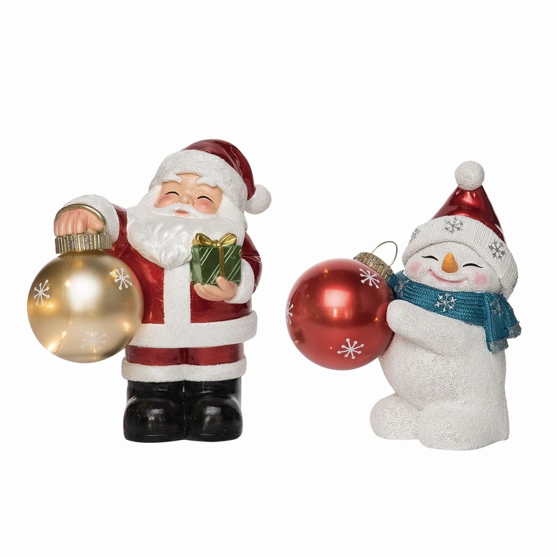 Transpac Resin Light Up Snowman/Santa With Ornament, Set Of 2, Assortment
