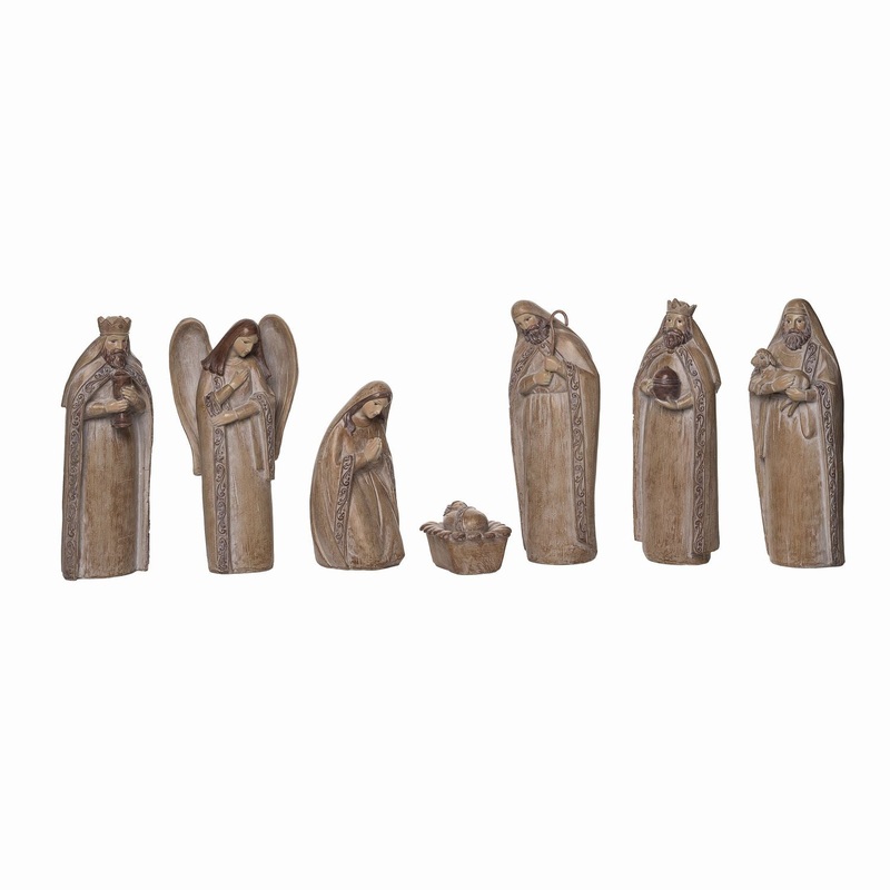 Transpac Resin Ornate Wood Look Nativity, Set Of 7