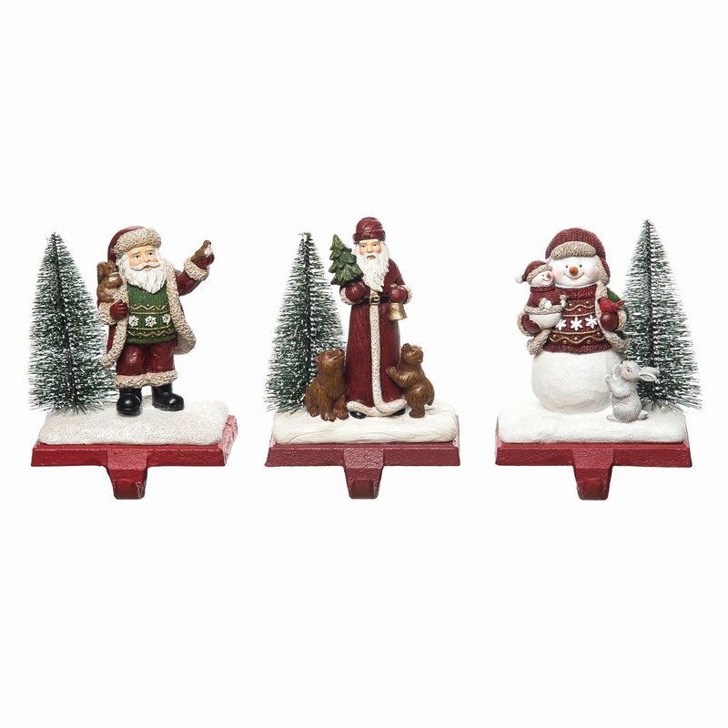 Transpac Resin Snowman & Santa Bottle Brush Stocking Holder, Set Of 3, Asst.