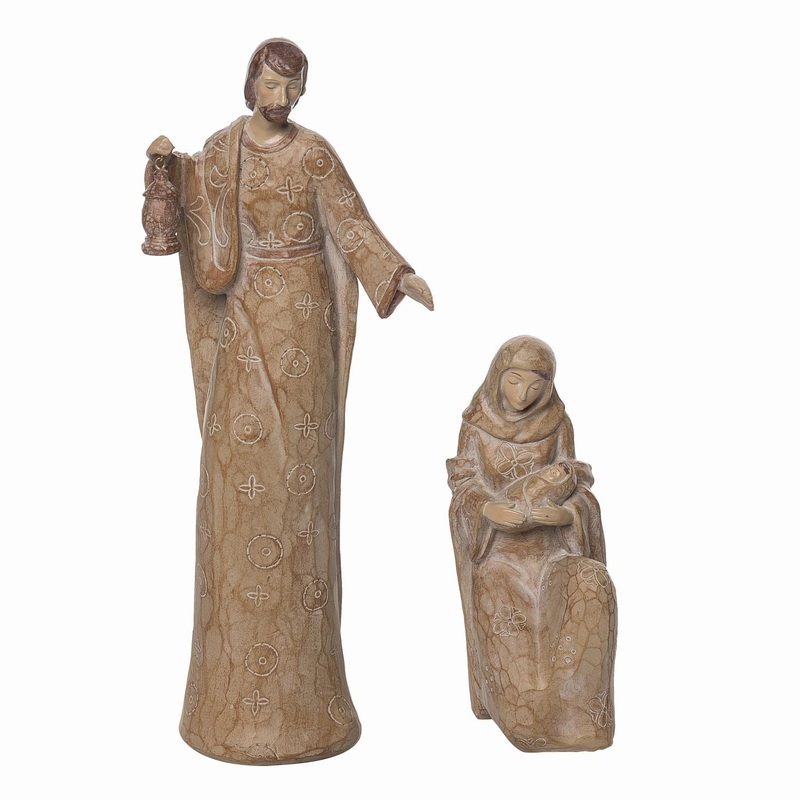 Transpac Resin Wood Carved Nativity Family, Set Of 2