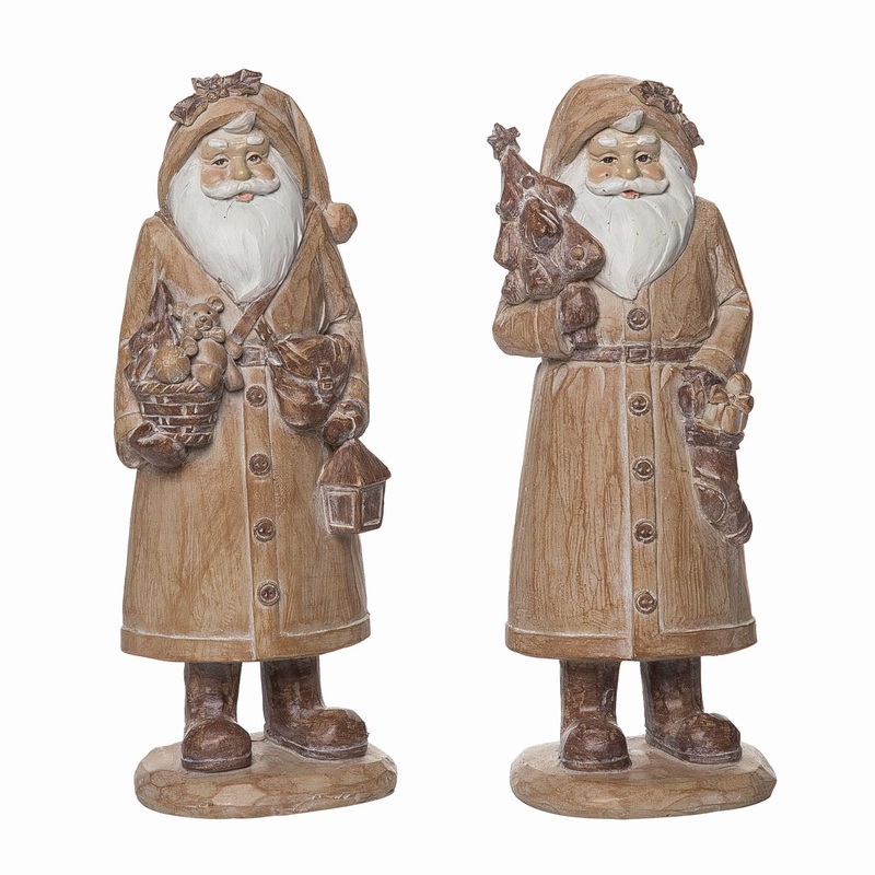 Transpac Resin Wood Look Santa Figurine, Set Of 2, Assortment
