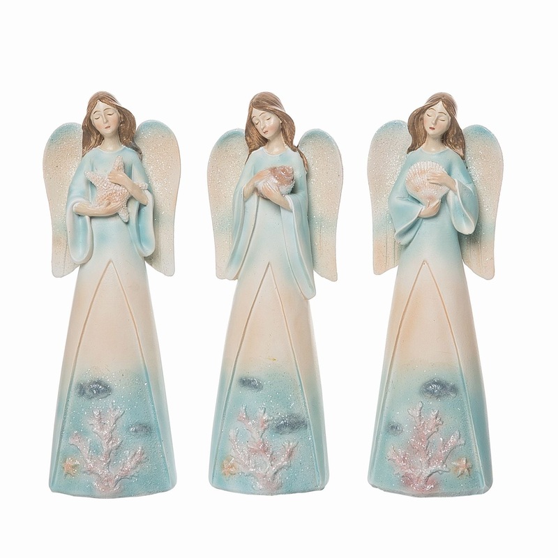 Transpac Small Resin Coastal Angel Decor, Set Of 3, Assortment