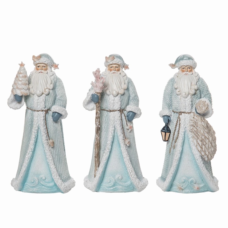 Transpac Small Resin Coastal Blue Santa Decor, Set Of 3, Assortment