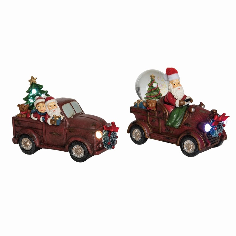 Transpac Small Resin Light Up Musical Santa Wagon, Set Of 2, Assortment
