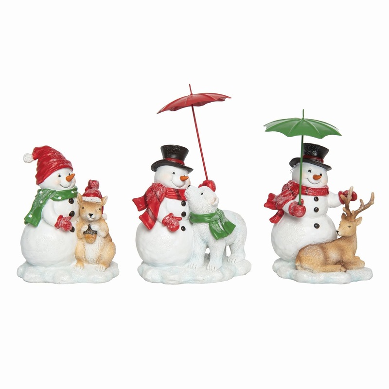 Transpac Small Resin Snowman & Critter Figurine, Set Of 3, Assortment