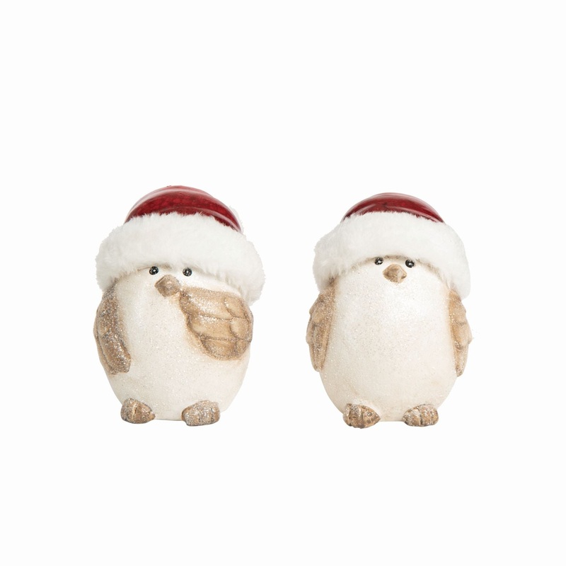 Transpac Terra Cotta Bird With Santa Hat, Set Of 2, Assortment
