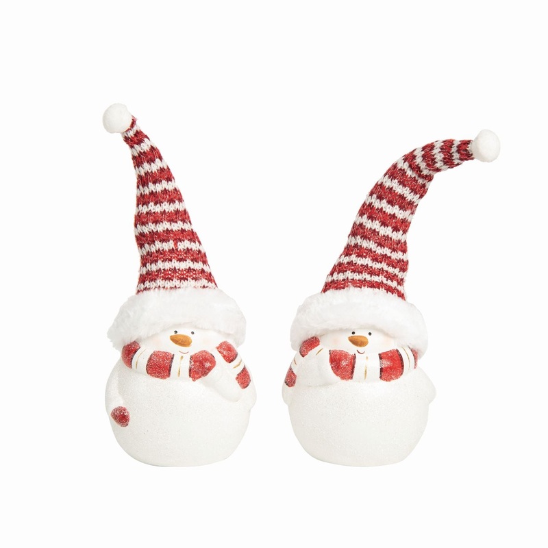 Transpac Terra Cotta Short Snowman With Knit Hat Figurine, Set Of 2, Assortment