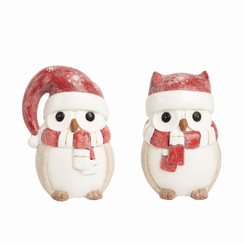 Transpac Terra Cotta Snowy Owl Figurine, Set Of 2, Assortment