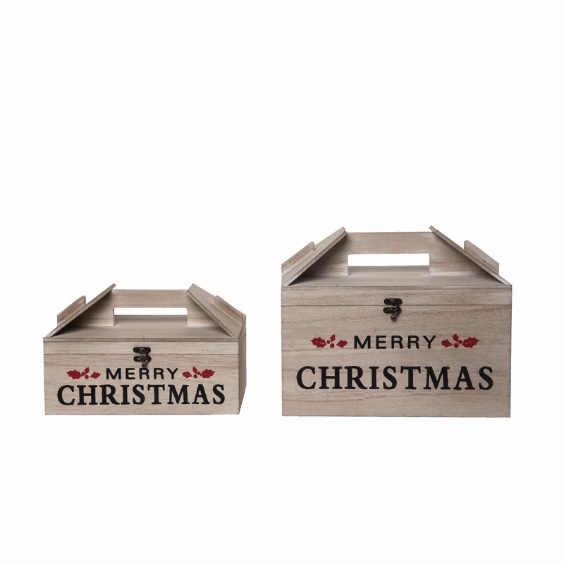 Transpac Wood Christmas Takeout Box, Set Of 2