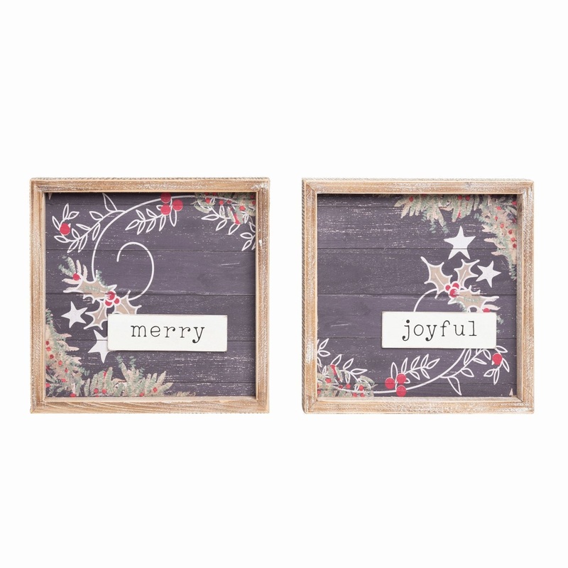 Transpac Wood Dimensional Word Christmas Decor, Set Of 2, Assortment