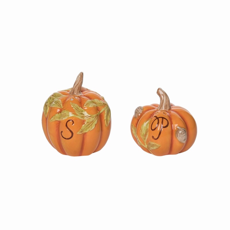 Transpac Dolomite Pretty Pumpkin Salt & Pepper Shakers Set