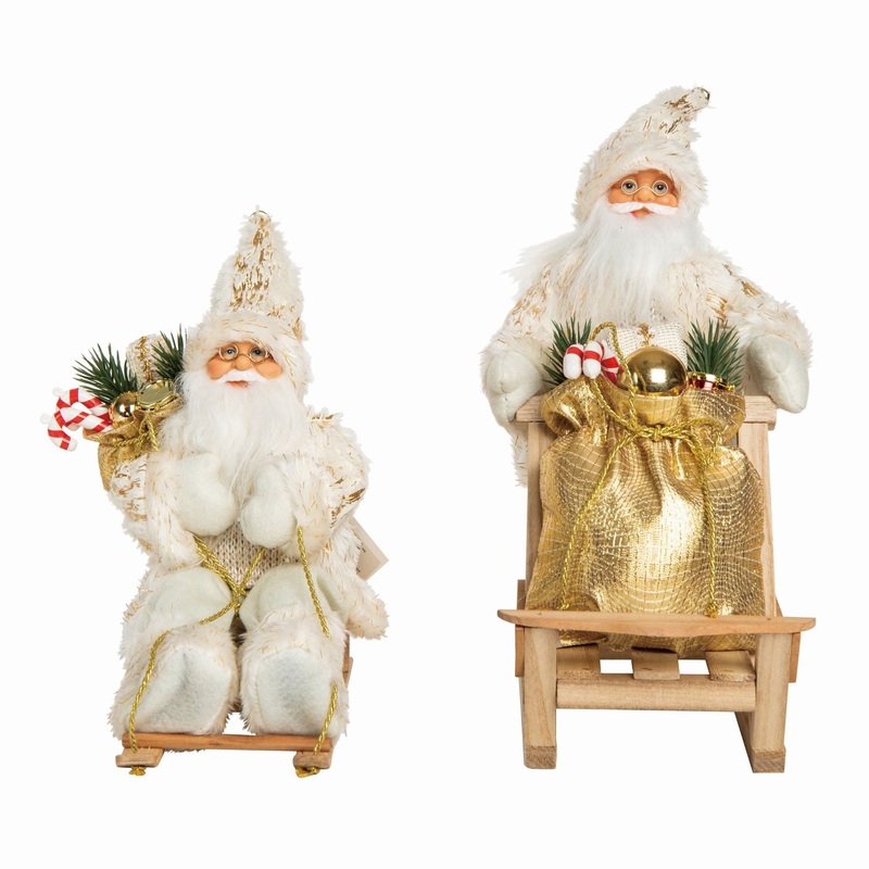 Transpac Fabric Elegant Metallic Santa Decor, Set Of 2, Assortment